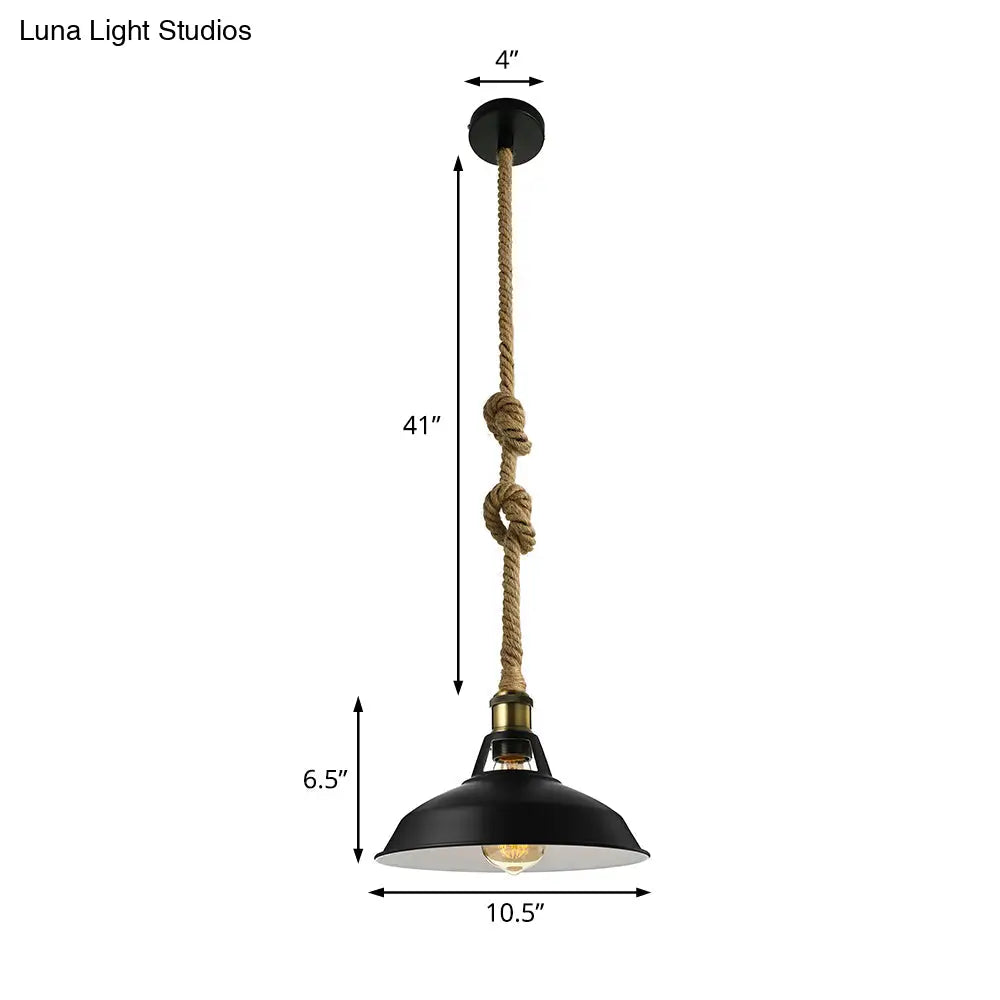 Industrial Metal Pendant Lamp: Barn-Style Shade 1 Light Black/White Ceiling Fixture With Hanging