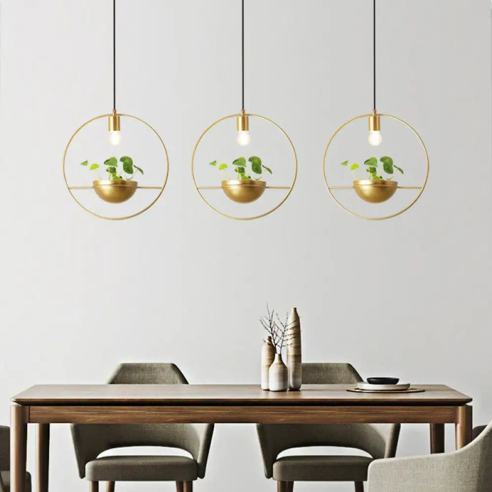 Industrial Metal Pendant Lamp - Gold Loop & Dome Design | 1-Head Dining Room Suspension Light