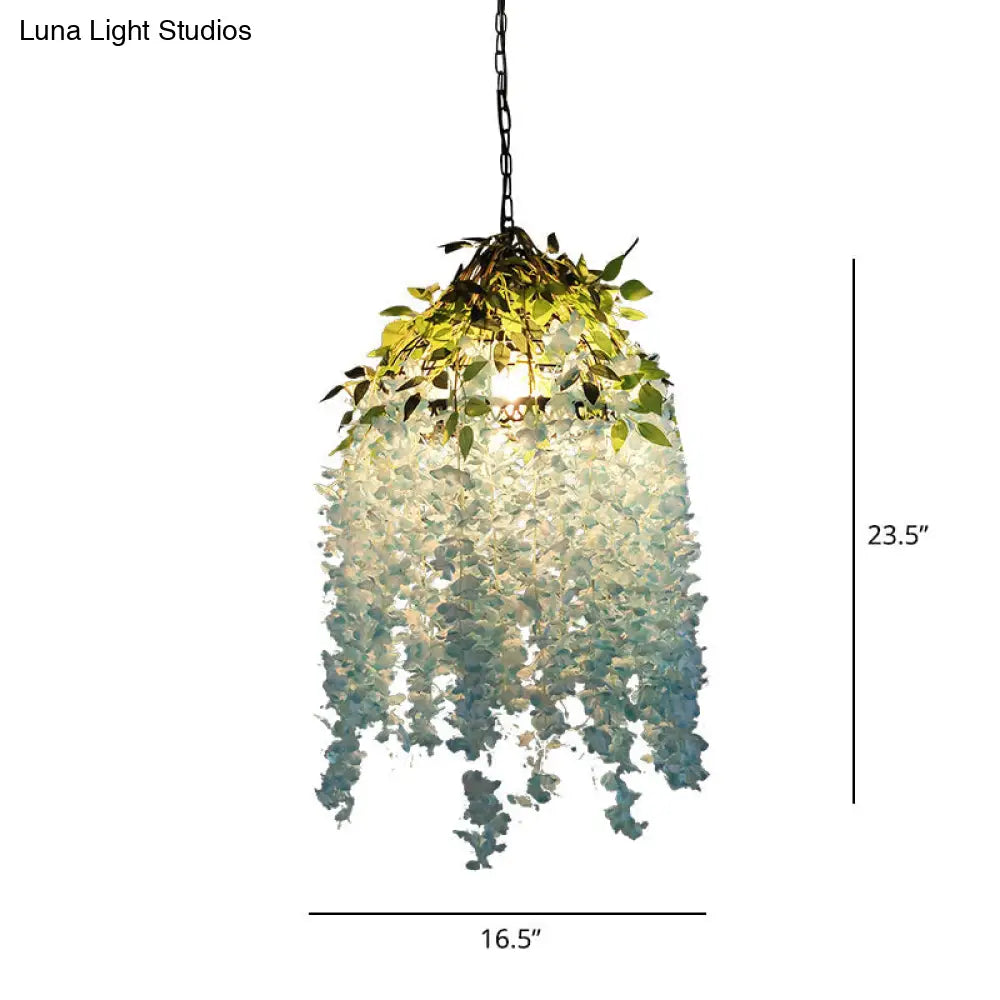 Industrial 1 Head Round Metal Pendant Lamp Ceiling Light With Artificial Vines - Dining Room