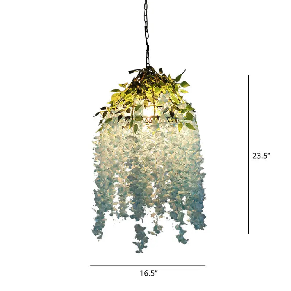 Industrial Metal Pendant Lamp - Round 1 Head Ceiling Light For Dining Room With Artificial Vines