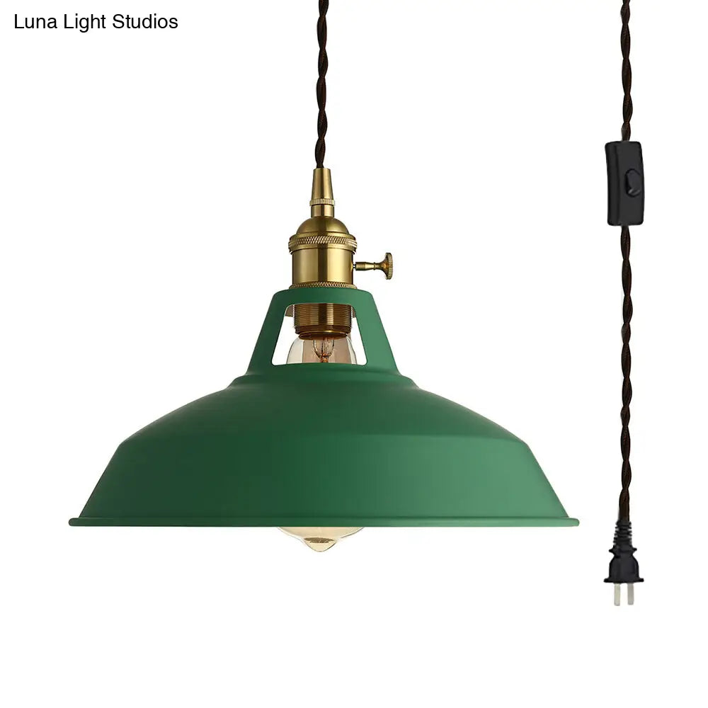 Stylish Green Barn Ceiling Light: Industrial Metal Pendant Lamp For Living Room With Plug-In Cord