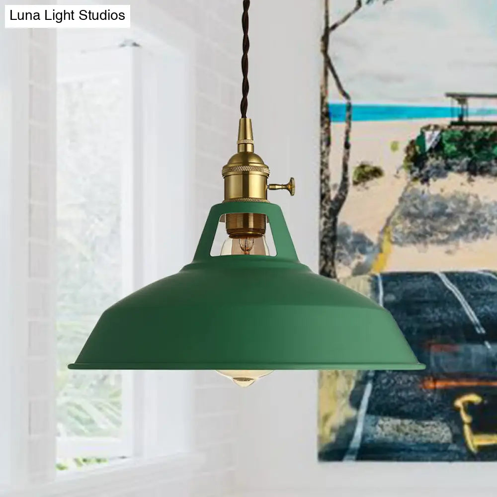 Stylish Green Barn Ceiling Light: Industrial Metal Pendant Lamp For Living Room With Plug-In Cord