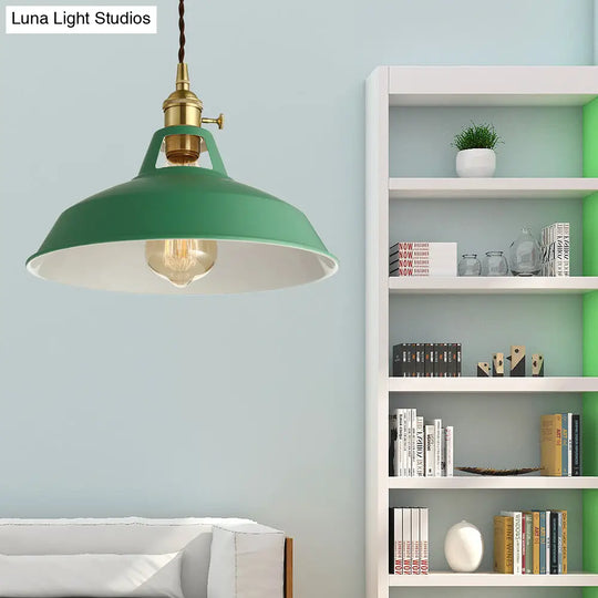 Stylish Green Barn Ceiling Light: Industrial Metal Pendant Lamp For Living Room With Plug-In Cord