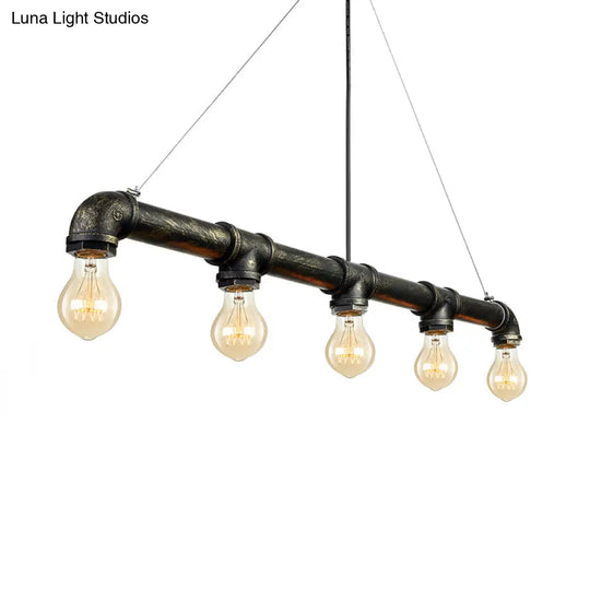 Industrial Metal Pendant Lamp With Bare Bulb - 5 Antique Brass Ceiling Light For Living Room Island