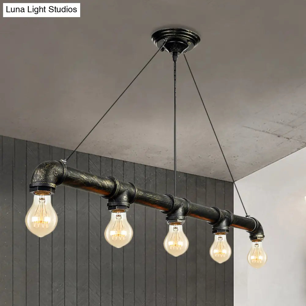 Industrial Metal Pendant Lamp With Bare Bulb - 5 Antique Brass Ceiling Light For Living Room Island