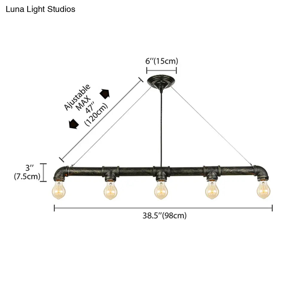 Industrial Metal Pendant Lamp With Bare Bulb - 5 Antique Brass Ceiling Light For Living Room Island