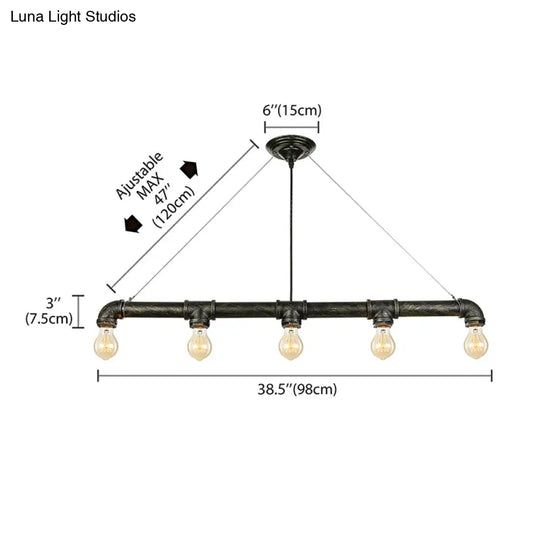 Industrial Metal Pendant Lamp With Bare Bulb - 5 Antique Brass Ceiling Light For Living Room Island