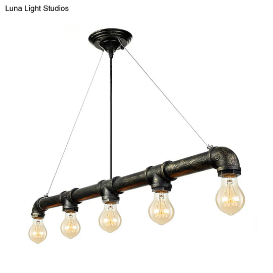 Industrial Metal Pendant Lamp With Bare Bulb - 5 Antique Brass Ceiling Light For Living Room Island