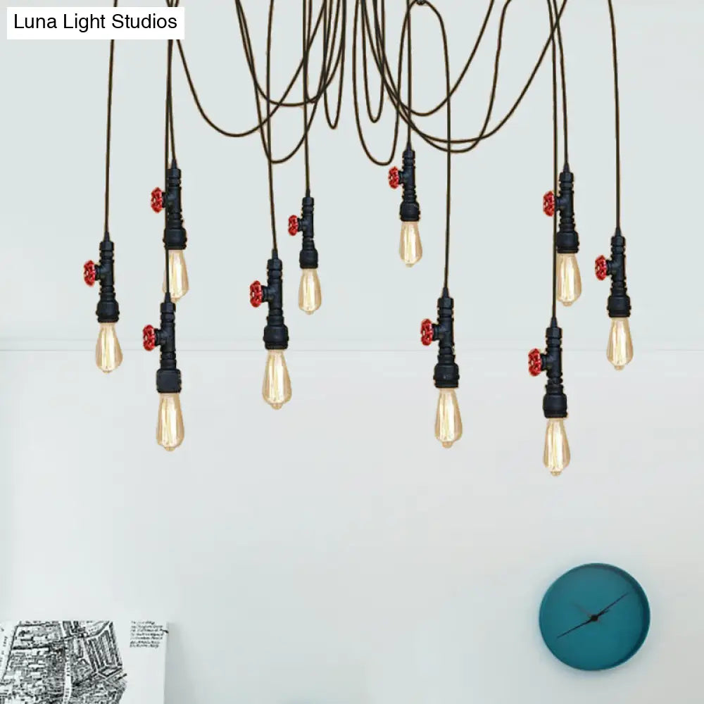 Industrial Metal Pendant Lamp With Valve And Pipe Design - Black 2/3 Lights Kitchen Ceiling Fixture