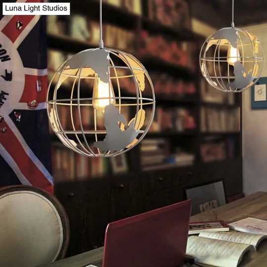 Industrial Metal Pendant Light: 1-Light Living Room Hanging Lamp Globe Cage Design (8’/12’