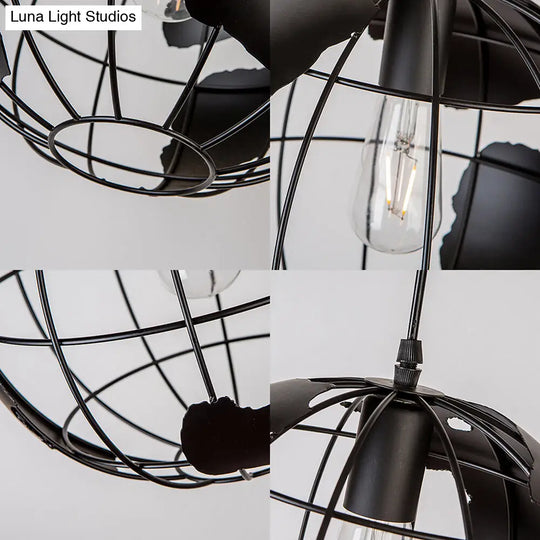 Industrial Metal Pendant Light - 1 8/12 Wide Globe Cage Design Living Room Hanging Lamp In