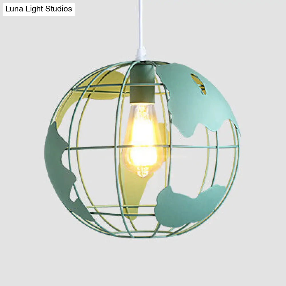 Industrial Metal Pendant Light - 1 8/12 Wide Globe Cage Design Living Room Hanging Lamp In