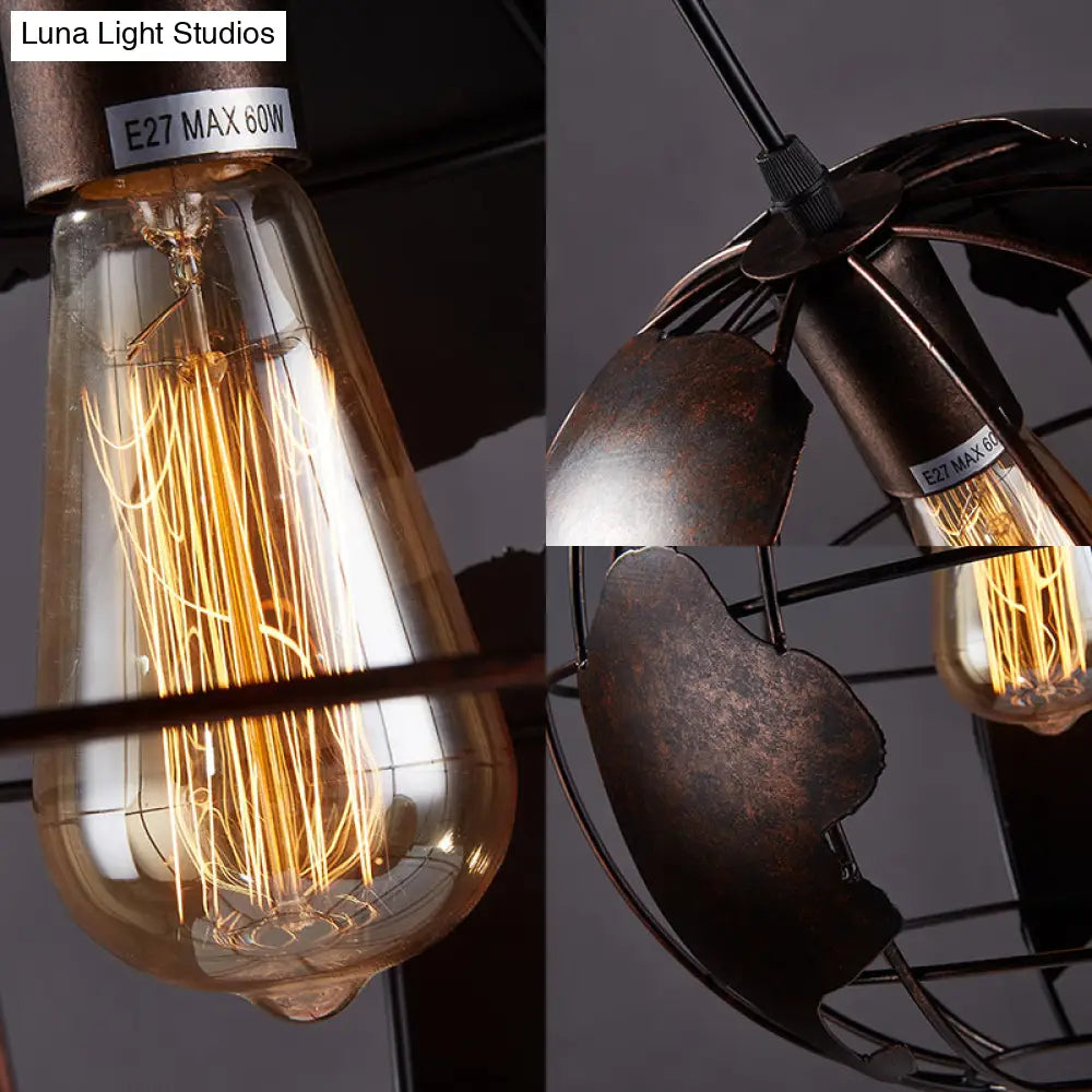 Industrial Metal Pendant Light: 1-Light Living Room Hanging Lamp Globe Cage Design (8’/12’