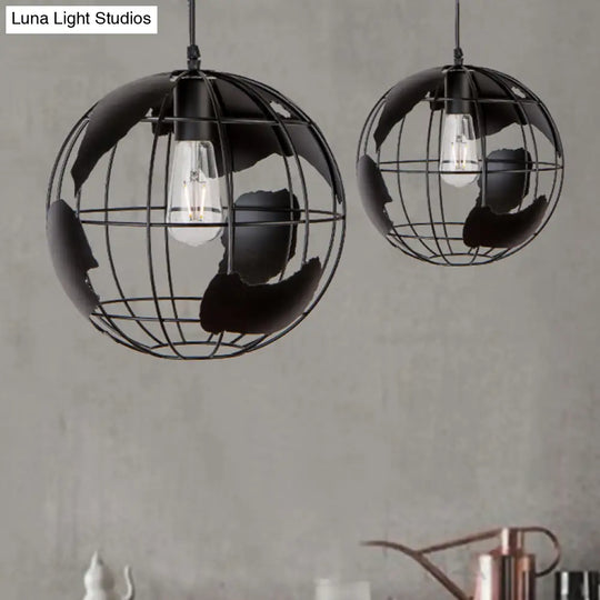 Industrial Metal Pendant Light - 1 8/12 Wide Globe Cage Design Living Room Hanging Lamp In