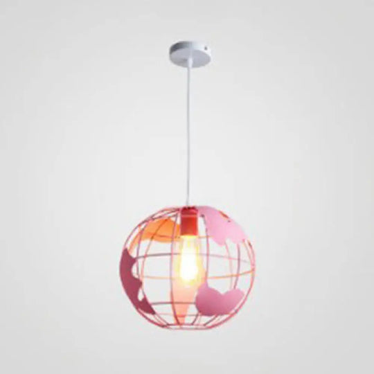 Industrial Metal Pendant Light: 1-Light Living Room Hanging Lamp Globe Cage Design (8’/12’