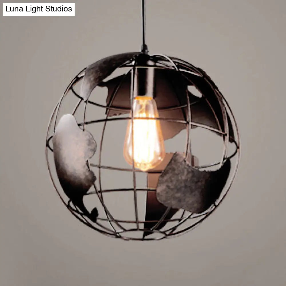 Industrial Metal Pendant Light - 1 8/12 Wide Globe Cage Design Living Room Hanging Lamp In