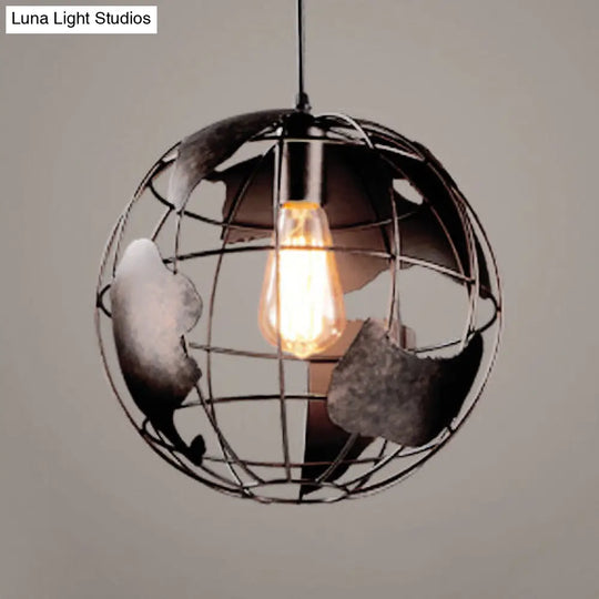 Industrial Metal Pendant Light - 1 8/12 Wide Globe Cage Design Living Room Hanging Lamp In