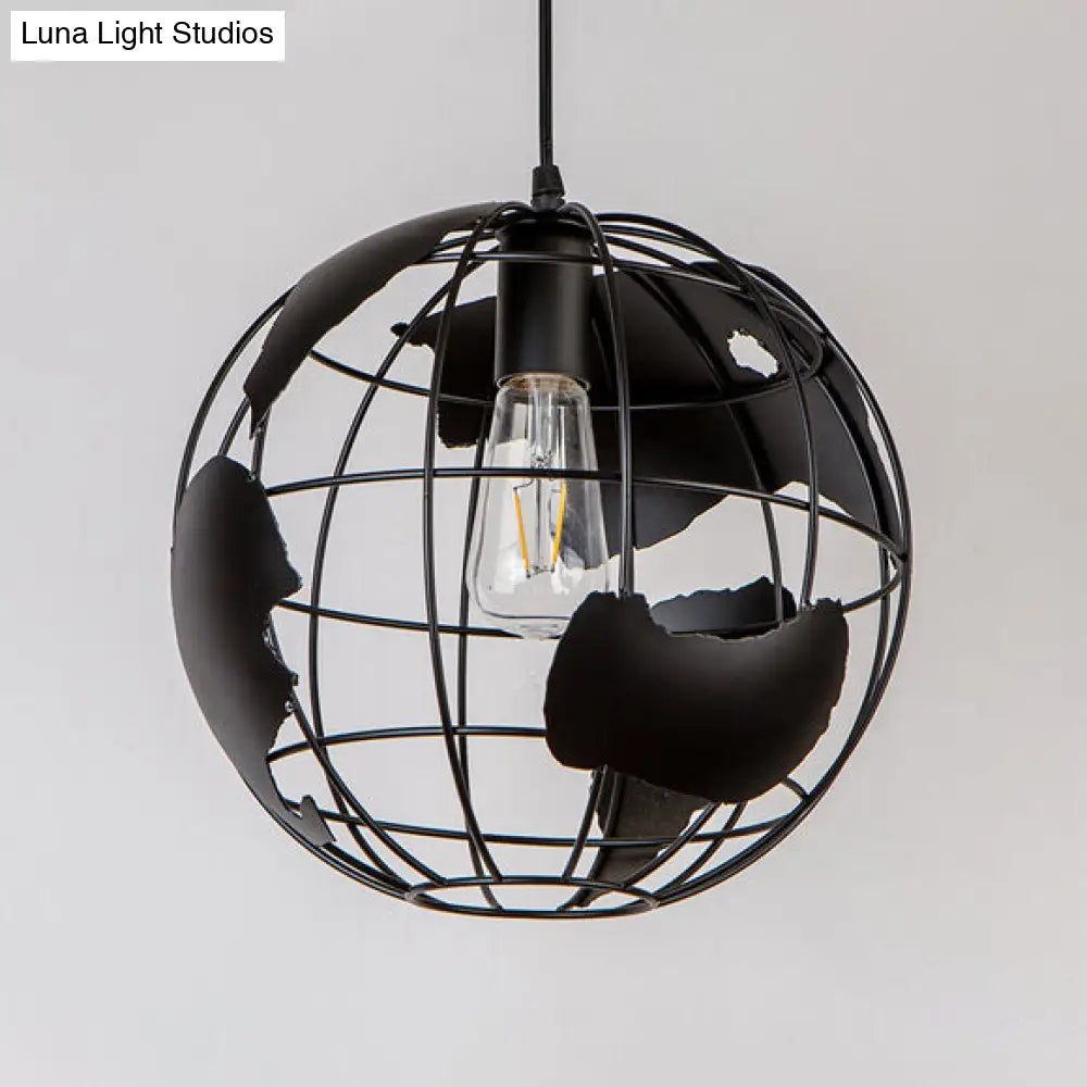 Industrial Metal Pendant Light - 1 8/12 Wide Globe Cage Design Living Room Hanging Lamp In