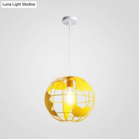 Industrial Metal Pendant Light - 1 8/12 Wide Globe Cage Design Living Room Hanging Lamp In