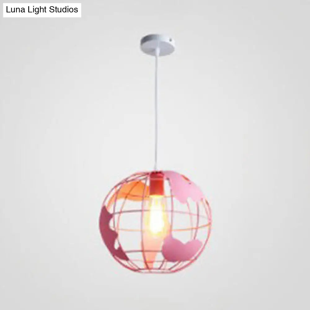 Industrial Metal Pendant Light - 1 8/12 Wide Globe Cage Design Living Room Hanging Lamp In