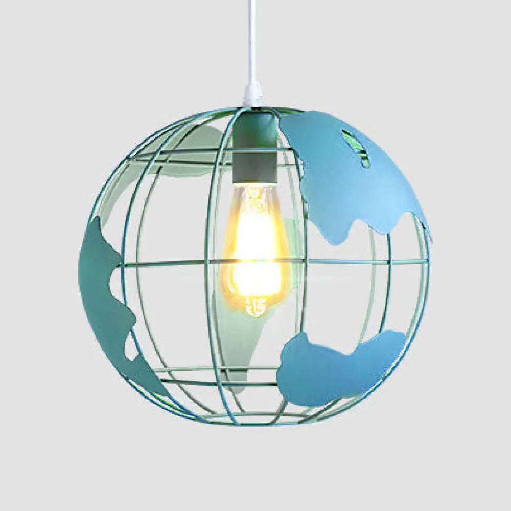 Industrial Metal Pendant Light: 1-Light Living Room Hanging Lamp Globe Cage Design (8’/12’