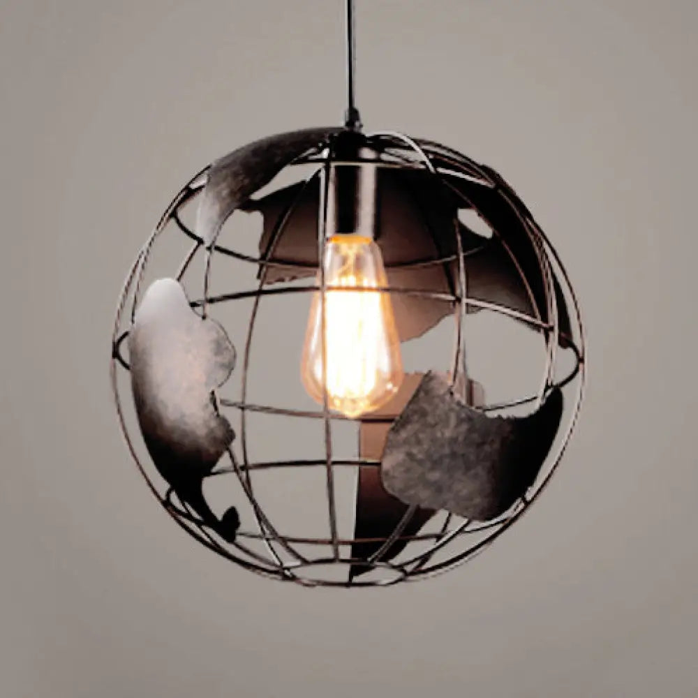 Industrial Metal Pendant Light: 1-Light Living Room Hanging Lamp Globe Cage Design (8’/12’