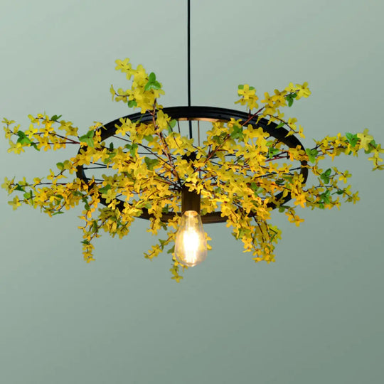 Industrial Metal Pendant Light Fixture - Wheel Restaurant Suspension With Black Finish And