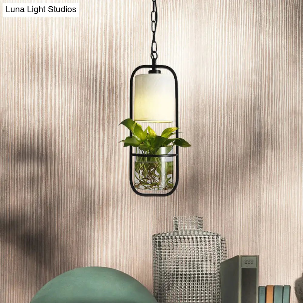 Industrial 1 Light Cylinder Pendant Fixture - Black Metal Led Ceiling Lamp