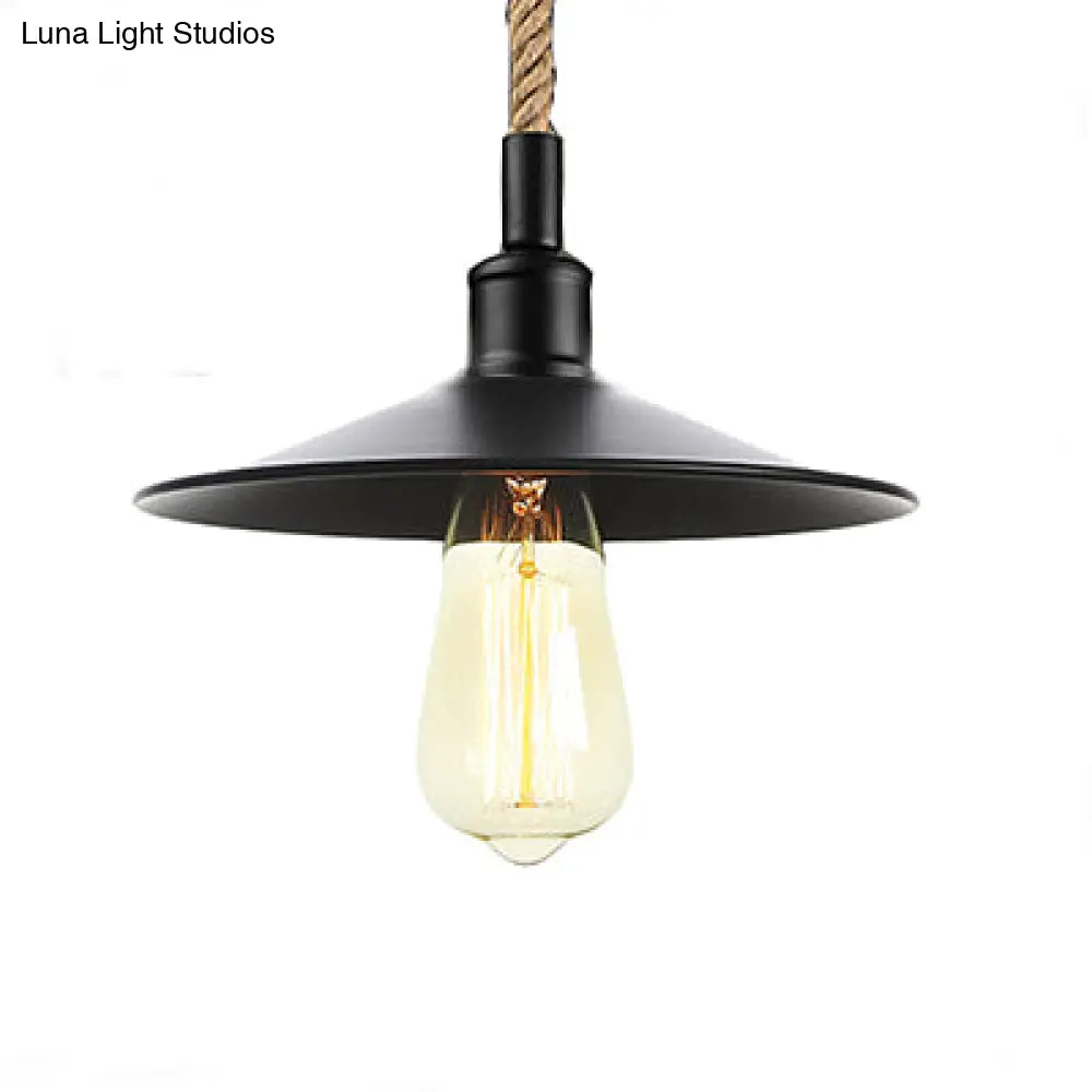 Industrial Metal Pendant Light - Flat/Cone Design 7/8.5 Width Single Living Room Hanging Lamp In