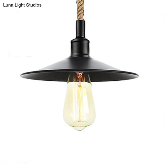 Industrial Metal Pendant Light - Flat/Cone Design 7/8.5 Width Single Living Room Hanging Lamp In