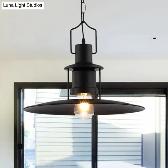 Industrial Metal Pendant Light - Flat Cone Shade 1 Black 16 Width Perfect For Dining Room Hanging