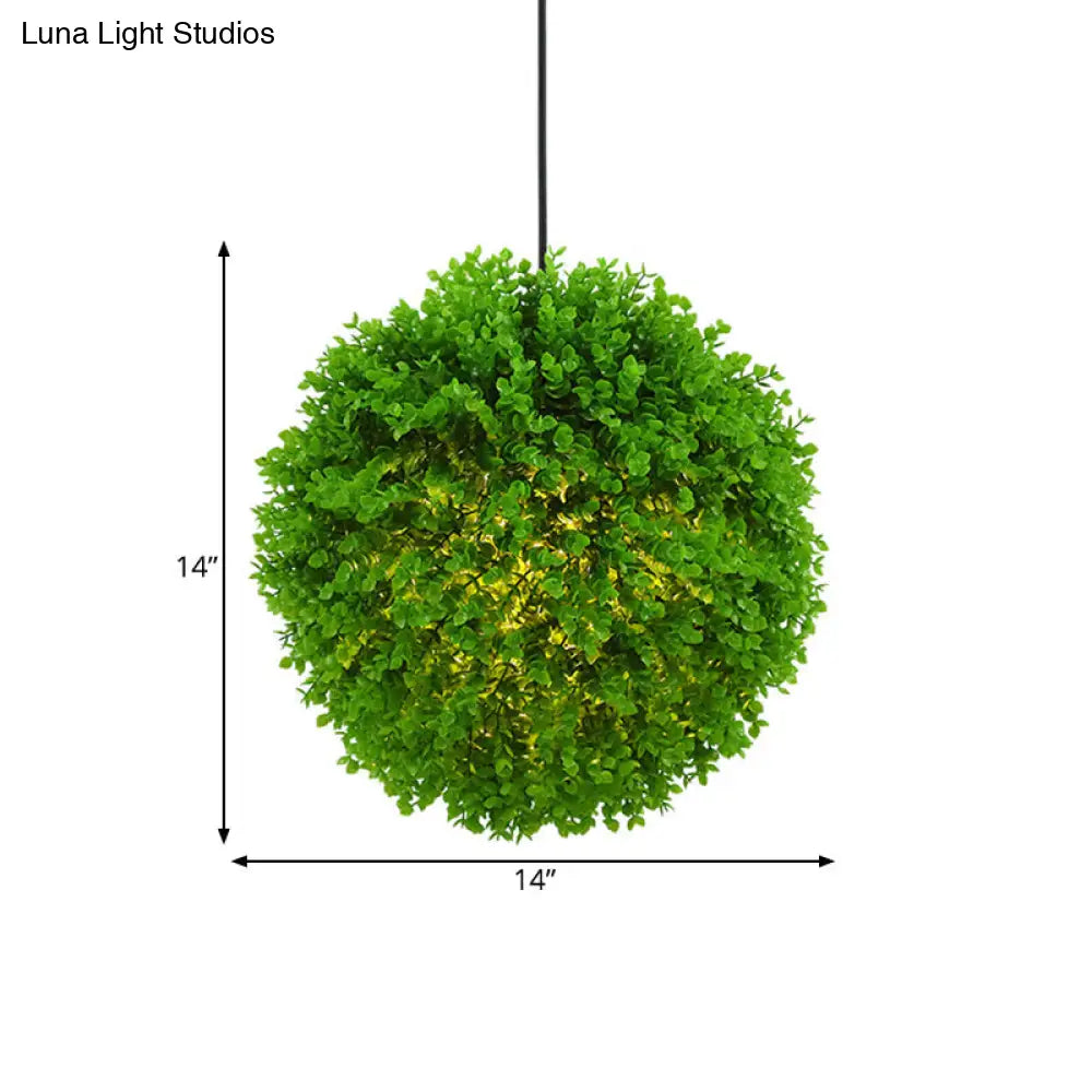 Industrial Metal Globe Pendant Light With Green Led Plant 1-Light Suspension Lamp - 14/18 Dia