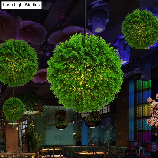 Industrial Metal Globe Pendant Light With Green Led Plant 1-Light Suspension Lamp - 14/18 Dia / 14