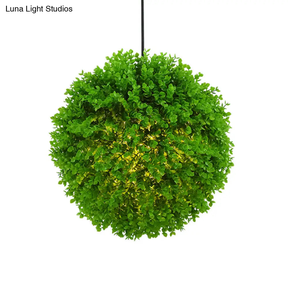 Industrial Metal Pendant Light – Globe Restaurant Ceiling Lamp With Green Led Plant Suspension