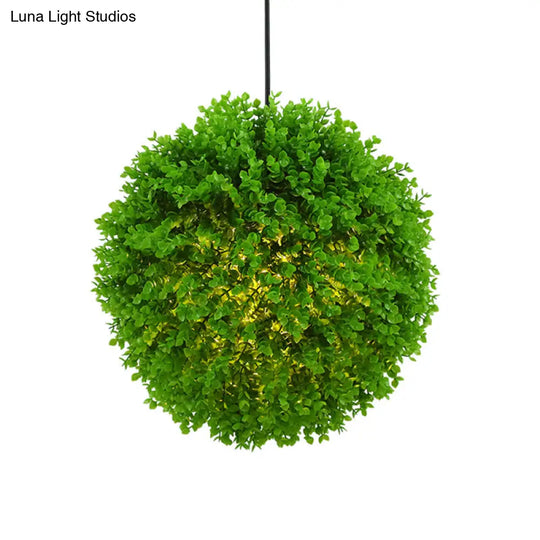 Industrial Metal Pendant Light – Globe Restaurant Ceiling Lamp With Green Led Plant Suspension