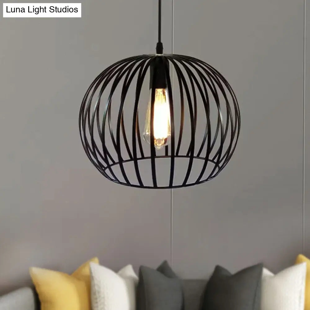 Industrial Metal Cage Ceiling Light Pendant 12/14 Wide Satin Black Finish For Living Room