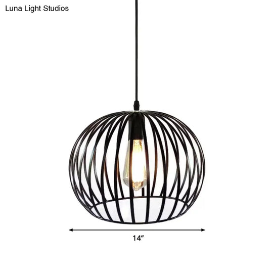 Industrial Metal Cage Ceiling Light Pendant 12/14 Wide Satin Black Finish For Living Room