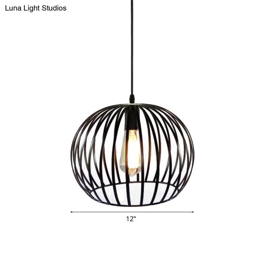 Industrial Metal Cage Ceiling Light Pendant 12/14 Wide Satin Black Finish For Living Room