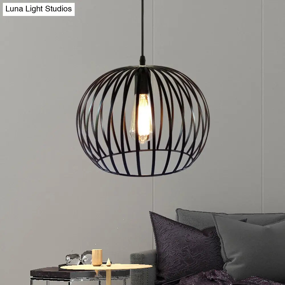 Industrial Metal Cage Ceiling Light Pendant 12/14 Wide Satin Black Finish For Living Room / 12