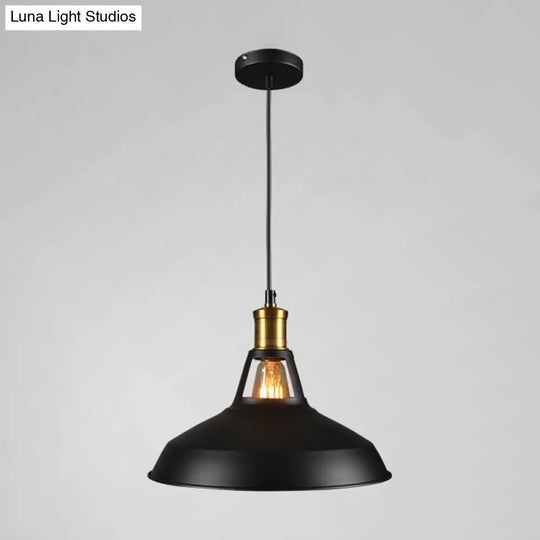 Industrial Style Metal Pendant Light Fixture For Shaded Restaurant - Hanging Kit Black / 9