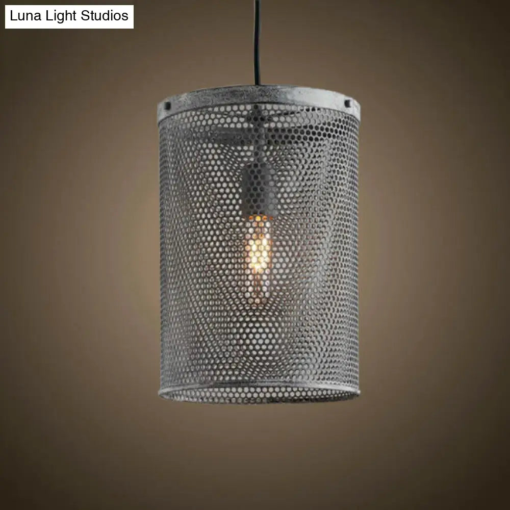 Industrial Metal Sliver Cylinder Pendant Light - Dining Room Hanging Lamp Silver