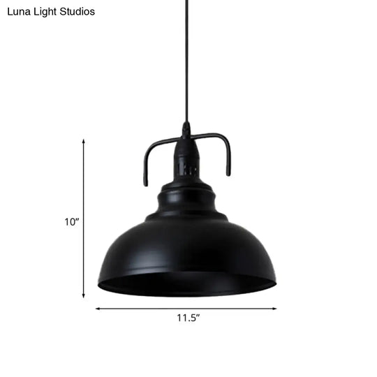 Industrial Metal Pendant Light With Adjustable Cord - 11.5/14 Black Dome Shade 1-Light Fixture For