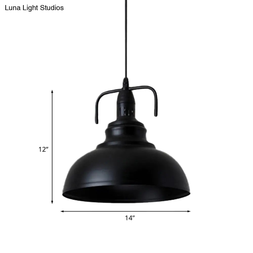 Industrial Metal Pendant Light With Adjustable Cord - Black Dome Shade Ceiling 11.5’/14’ W 1