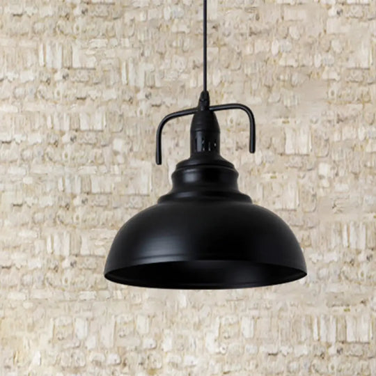 Industrial Metal Pendant Light With Adjustable Cord - Black Dome Shade Ceiling 11.5’/14’ W 1