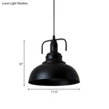 Industrial Metal Pendant Light With Adjustable Cord - Black Dome Shade Ceiling 11.5’/14’ W 1
