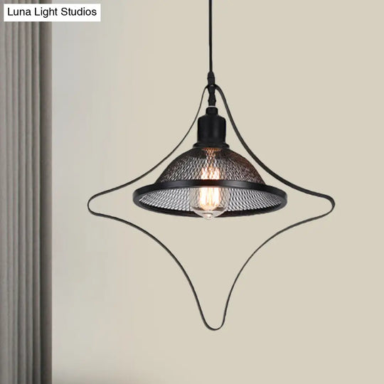 Industrial Metal Pendant Light With Black Rhombus/Round Design And Mesh Flared Shade / Rhombus