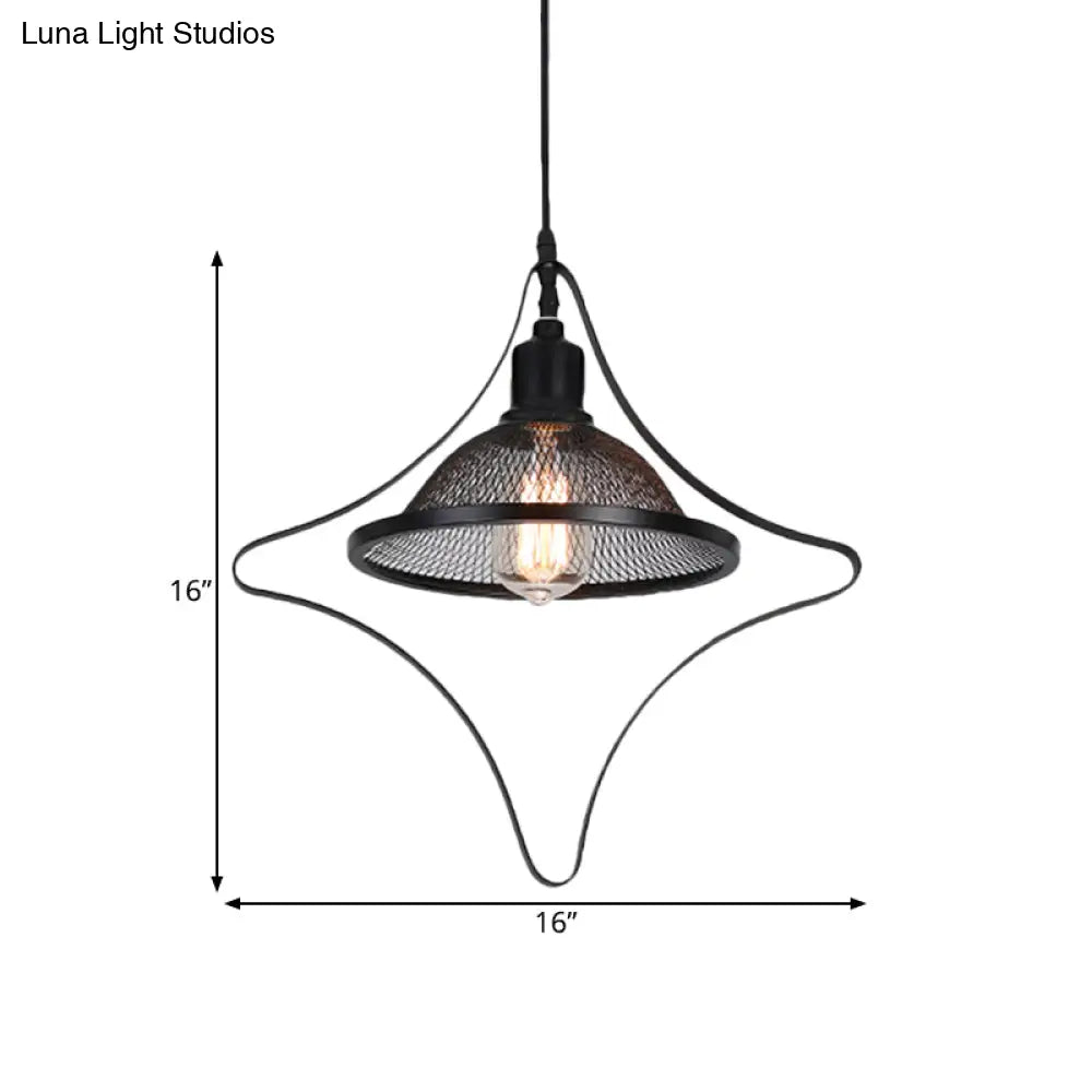 Industrial Metal Pendant Light With Black Rhombus/Round And Mesh Flared Shade