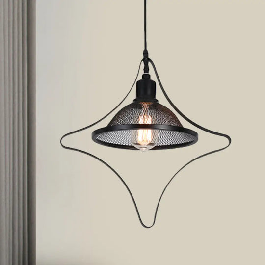 Industrial Metal Pendant Light With Black Rhombus/Round And Mesh Flared Shade / Rhombus