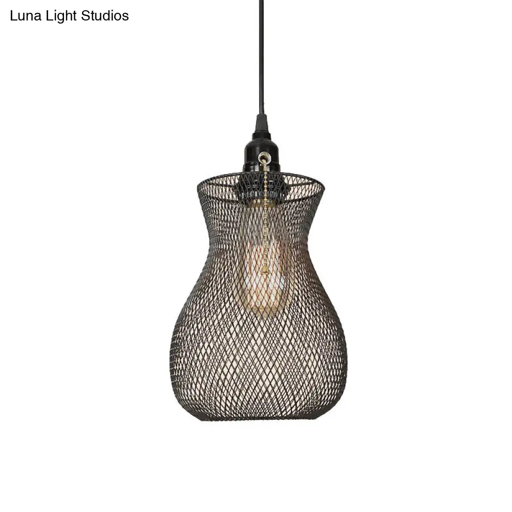Industrial Black Wire Cage Pendant Light - Modern Dining Room Hanging Fixture / A