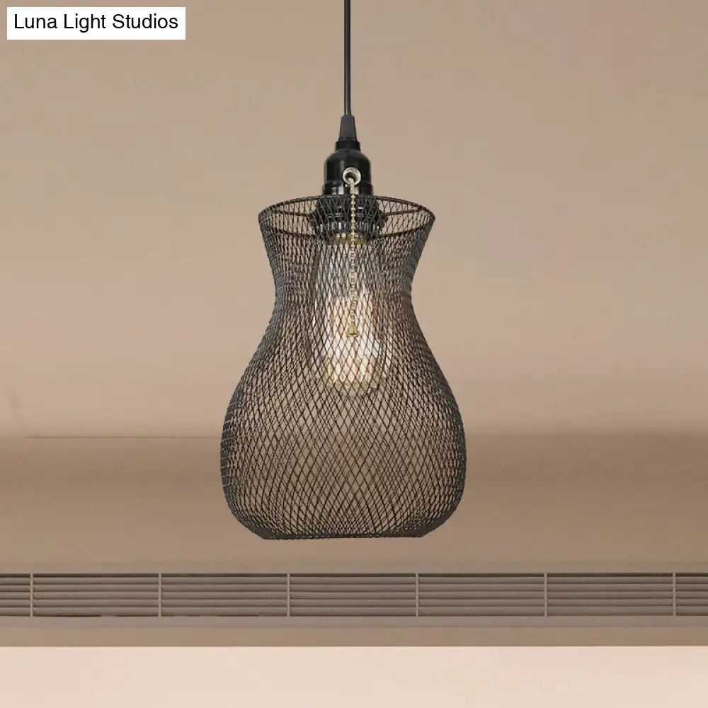 Industrial Black Wire Cage Pendant Light - Modern Dining Room Hanging Fixture